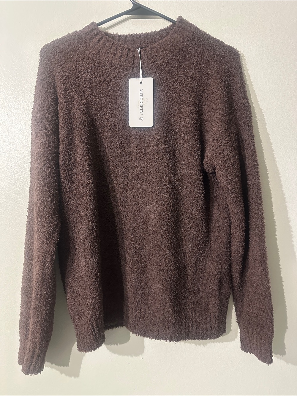 NWT Merokeety Cozy Brown Fuzzy Crewneck brown Sweater Sz M